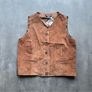 Savannah Genuine Leather Vest Womens Large Brown Button Front NWT